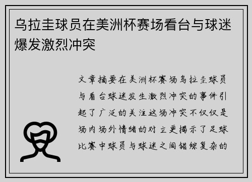 乌拉圭球员在美洲杯赛场看台与球迷爆发激烈冲突 乌拉圭球员在美洲杯赛场看台与球迷爆发激烈冲突